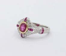 Load image into Gallery viewer, Vintage 18K White Gold Ruby Diamond Alternative Engagement Ring