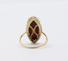 Load image into Gallery viewer, Victorian Navette Cameo Agate Natural Pearls 14K Yellow Gold Ring