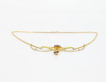 Load image into Gallery viewer, Art Nouveau 14K Yellow Gold Garnet & Pearl Enamel Festoon Necklace.