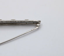 Load image into Gallery viewer, Art Deco 14K White Gold Diamond Filigree Bar Pin, Brooch