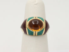 Load image into Gallery viewer, Unique Estate Mavito Citrine Guilloche Enamel 18K Gold Dome Ring,