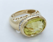 Load image into Gallery viewer, Large Statement Ladies Lemon Green Quartz Diamonds 14K Yellow Gold Ring