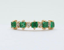 Load image into Gallery viewer, Vintage Emerald Diamonds 14K Yellow Gold Ring Band