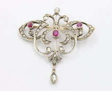 Load image into Gallery viewer, Edwardian 18K & Silver Diamond Ruby Brooch