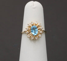 Load image into Gallery viewer, Vintage Blue Topaz Diamonds 14K Yellow Gold Cocktail Ring