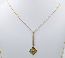 Load image into Gallery viewer, Edwardian Diamond & Pearl Lavaliere Pendant, Antique 10k Yellow Gold Necklace