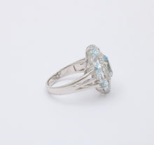 Load image into Gallery viewer, Vintage 18K White Gold Aquamarine and Diamond Ring
