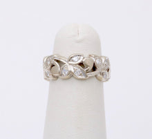 Load image into Gallery viewer, Vintage 14K White Gold Diamond Wide Ring Band.