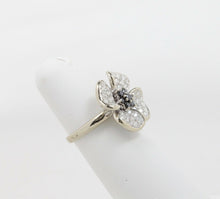 Load image into Gallery viewer, Vintage Four Leaf Clover Sapphires & Diamond Pave 14K White Gold Ring