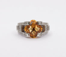 Load image into Gallery viewer, Unique Clover Shape Checkerboard Cut Citrine 14K White Gold Diamond Ring , Engag
