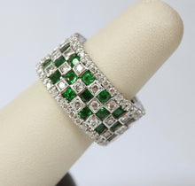 Load image into Gallery viewer, Vintage Checkerboard Tsavorite Garnet and Diamond 18K White Gold Ring