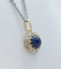 Load image into Gallery viewer, Victorian Cabochon Sapphire Old European Cut Diamonds 14K Yellow Gold Pendant