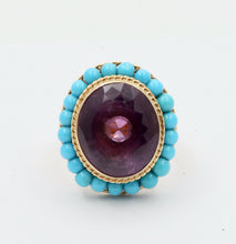 Load image into Gallery viewer, Vintage 18K Huge Amethyst Turquoise Statement Ring