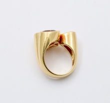 Load image into Gallery viewer, Vintage Geometric Diamond Aquamarine Tourmaline 18K Yellow Gold Ring