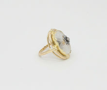 Load image into Gallery viewer, Vintage 14K Yellow Gold Floral Diamond Carved Rock Crystal Ring