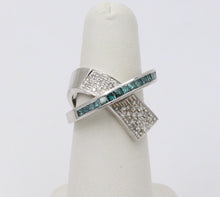 Load image into Gallery viewer, Cool Unisex Geometric Diamonds White Blue Diamonds 14K White Gold Ring