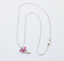Load image into Gallery viewer, Sweet 14K White Gold Ruby Diamond Dragonfly Pendant Necklace