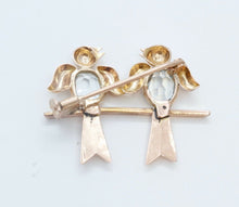 Load image into Gallery viewer, Vintage Lovebirds 18K Rose Gold Aquamarines Brooch Pin