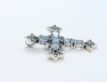 Load image into Gallery viewer, Navajo Synthetic Aquamarine Marcasite Sterling Silver Cross Pendant
