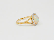 Load image into Gallery viewer, Vintage 14K Yellow Gold Opal and Diamond Halo Ring