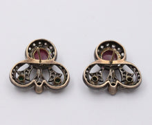 Load image into Gallery viewer, Antique 14K Gold & Silver Diamond, Ruby, Emerald and Sapphire Earrings