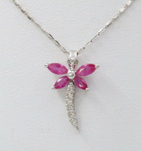 Load image into Gallery viewer, Sweet 14K White Gold Ruby Diamond Dragonfly Pendant Necklace