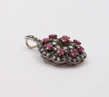 Load image into Gallery viewer, Victorian Rubies Diamonds 14K Rose Gold Silver Pendant