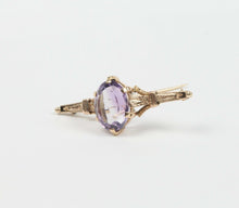 Load image into Gallery viewer, Vintage 14K Yellow Gold Amethyst Bar Brooch, Pin.