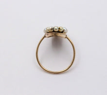 Load image into Gallery viewer, Victorian Navette Cameo Agate Natural Pearls 14K Yellow Gold Ring