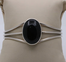 Load image into Gallery viewer, Vintage Onyx 925 Sterling Silver Bangle Cuff Bracelet