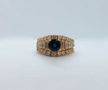 Load image into Gallery viewer, Vintage Ladies Blue Sapphire Diamonds 18K Yellow Gold Ring