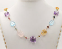 Load image into Gallery viewer, Colorful 14K Yellow Gold Beaded Multi Color Gemstone Necklace.