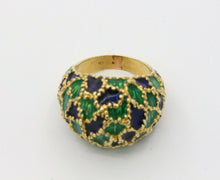 Load image into Gallery viewer, Vintage 18K Gold Blue & Green Enamel Dome Ring