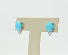Load image into Gallery viewer, Ladies 18K White Gold Turquoise Diamonds Earrings