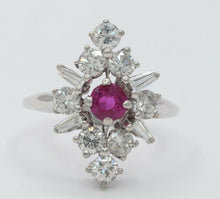 Load image into Gallery viewer, Vintage 14K White Gold Ruby Diamond Alternative Engagement Ring