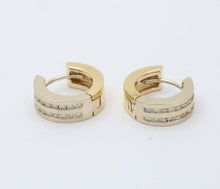 Load image into Gallery viewer, Classic Petite 14K White & Yellow Gold Diamonds Huggies Earrings