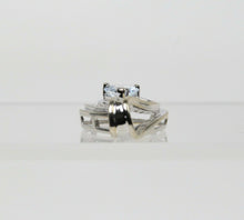 Load image into Gallery viewer, Vintage 14K White Gold Aquamarine Diamond Tear Drop Pendant