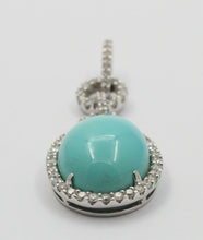 Load image into Gallery viewer, Vintage 18K White Gold Turquoise Diamond Halo Style Pendent