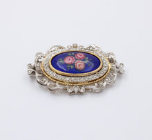 Load image into Gallery viewer, Vintage Italian 18K Gold Flower Painted Porcelain Diamond Pendant Brooch
