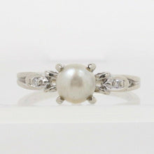 Load image into Gallery viewer, Vintage 14K White Gold Pearl Diamond Ring