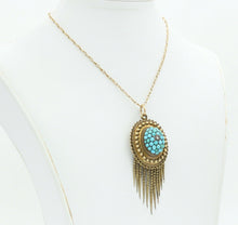 Load image into Gallery viewer, Victorian 14K 10K Yellow Gold Turquoise Diamond Chain Pendant
