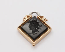 Load image into Gallery viewer, Art Nouveau Intaglio Carved Onyx 14K Yellow White Gold Pendant