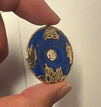 Load image into Gallery viewer, Vintage 14K Yellow Gold Lapis Lazuli Chinese Lucky Fortune Charm Pendant