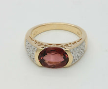 Load image into Gallery viewer, Vintage 14K Yellow Gold Diamond Orangy Pink Tourmaline Ring