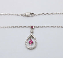 Load image into Gallery viewer, Elegant 18K White Gold Tear Drop Diamond & Ruby Pendant Necklace