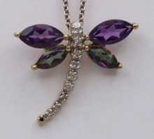 Load image into Gallery viewer, Vintage 10K Yellow Gold Dragonfly Diamond Pendant, Necklace