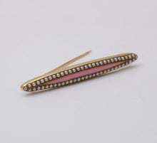 Load image into Gallery viewer, Victorian Pink Enamel Seed Pearls 14K YG Bar Brooch Pin
