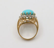 Load image into Gallery viewer, Vintage 14K Yellow Gold Large Natural Turquoise Diamond Statement Ring