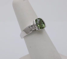 Load image into Gallery viewer, Vintage 14K White Gold Green Tourmaline and Diamond Ring, Engagement Ring