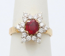Load image into Gallery viewer, Vintage 18K Yellow Gold & Sterling Silver 1.9 carats Ruby and Diamond Star Ring,